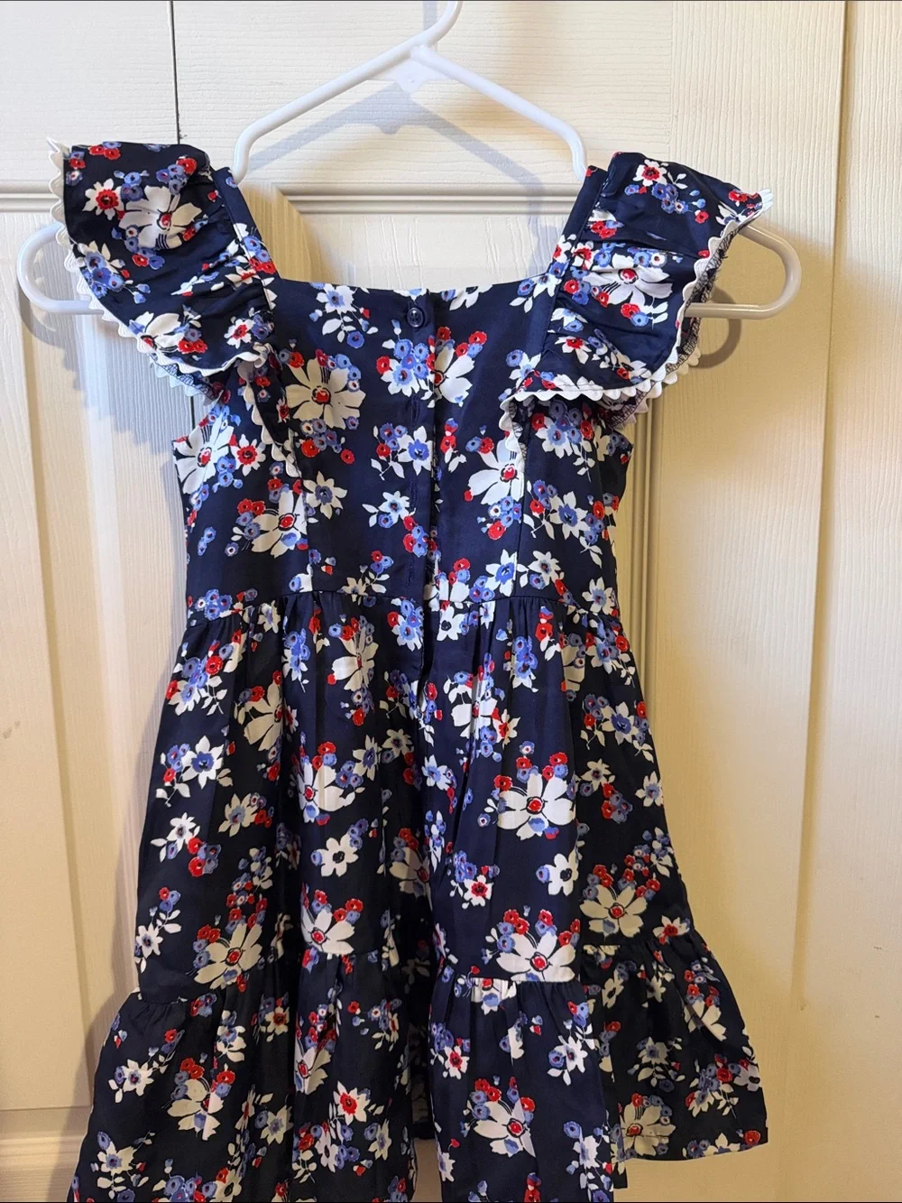 Janie and Jack Navy Floral Flutter Sleeve Ruffle Sundress. Lined Size 5